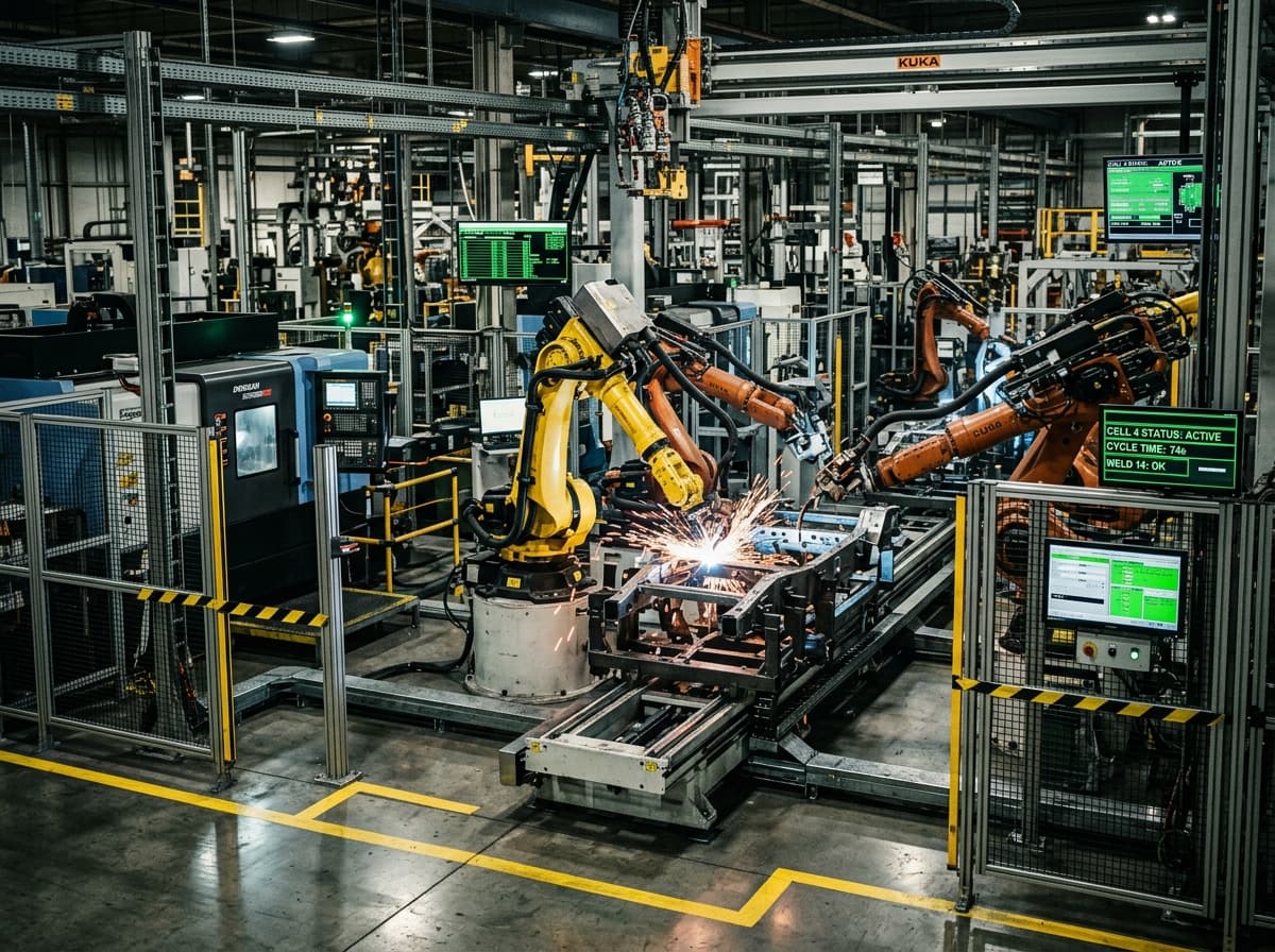 Lini mesin perakitan presisi manufaktur dan panel instrumen kontrol operasional